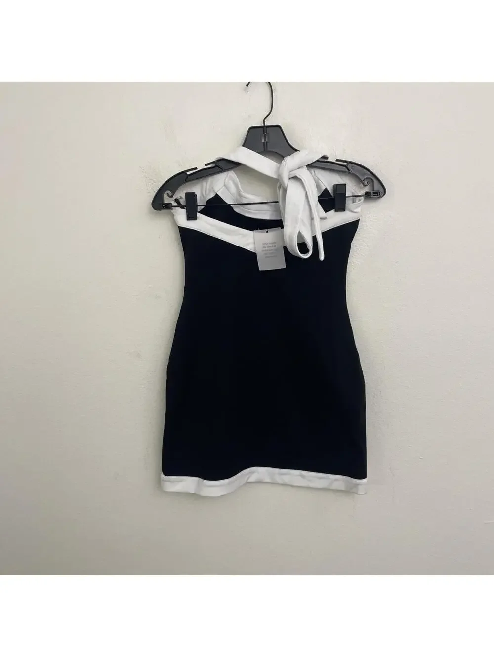 Revolve All The Ways Rosalyn Halter Mini Dress black white trim size S NWT - Picture 5 of 10